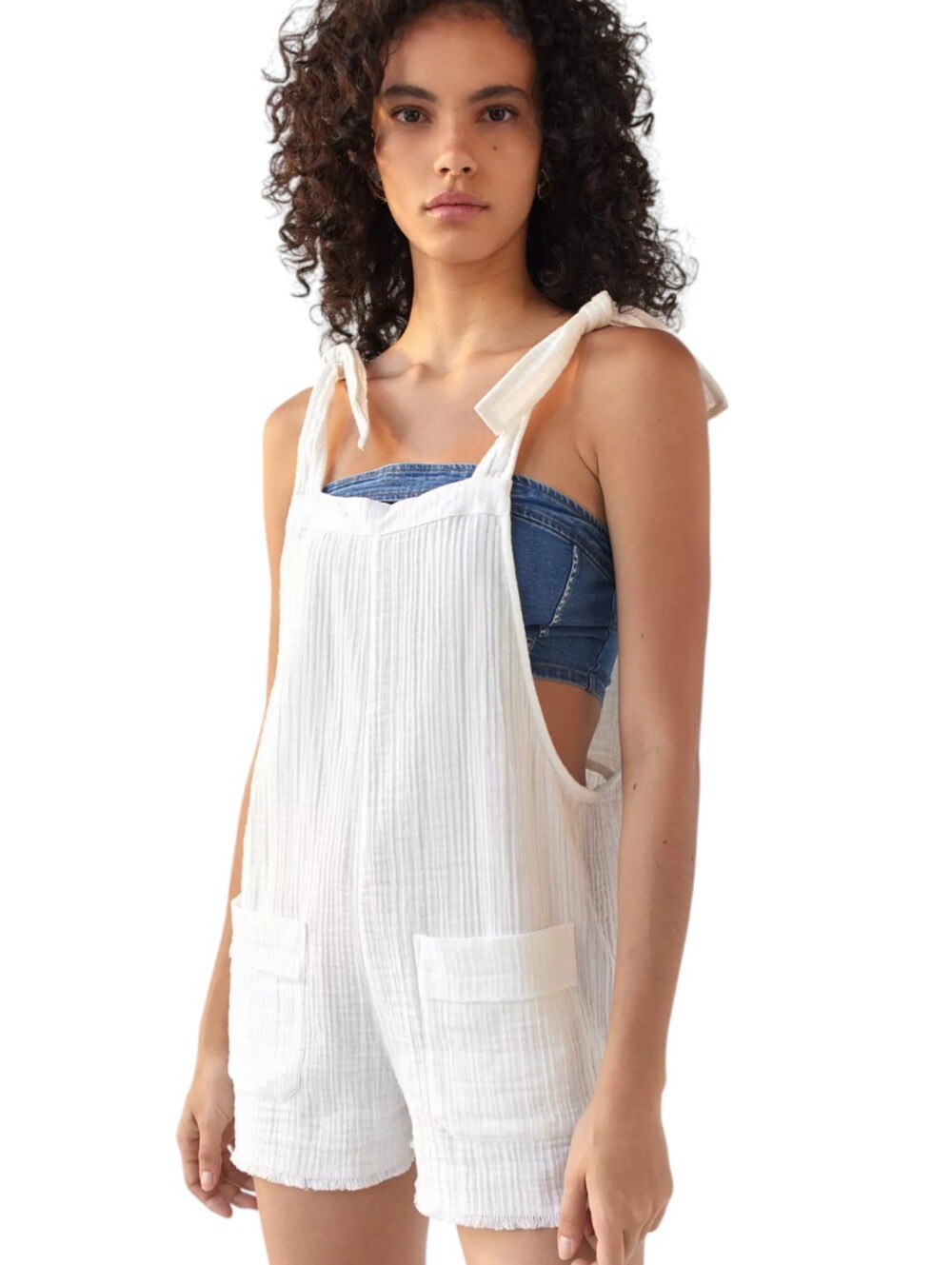 Billabong Girl On The Run Textured Cream Gauze Tie Shoulder Shortall Romper S